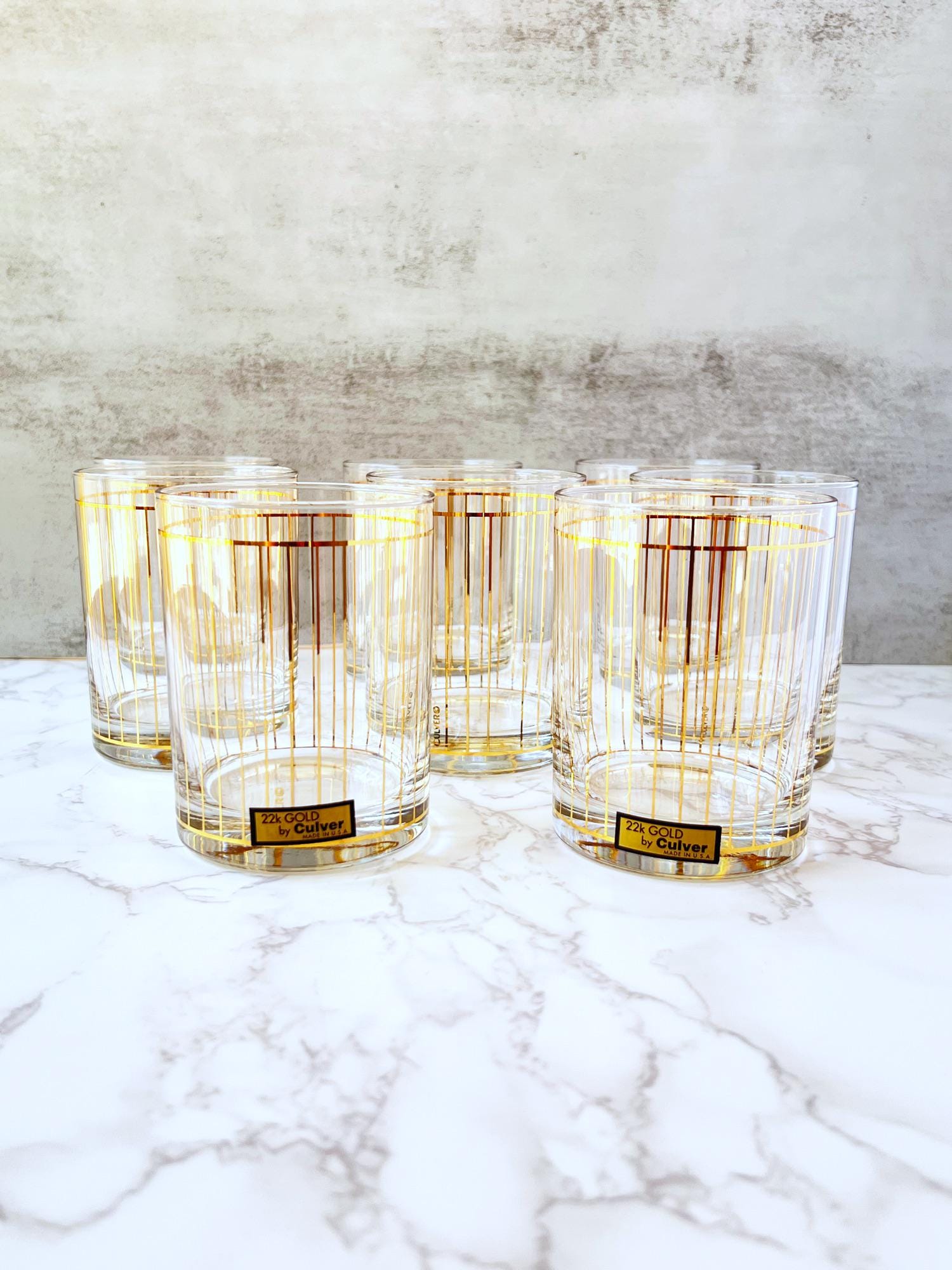 Vintage Culver 22k Gold Rocks Glasses – Set of 8 Mid-century  display picture 1