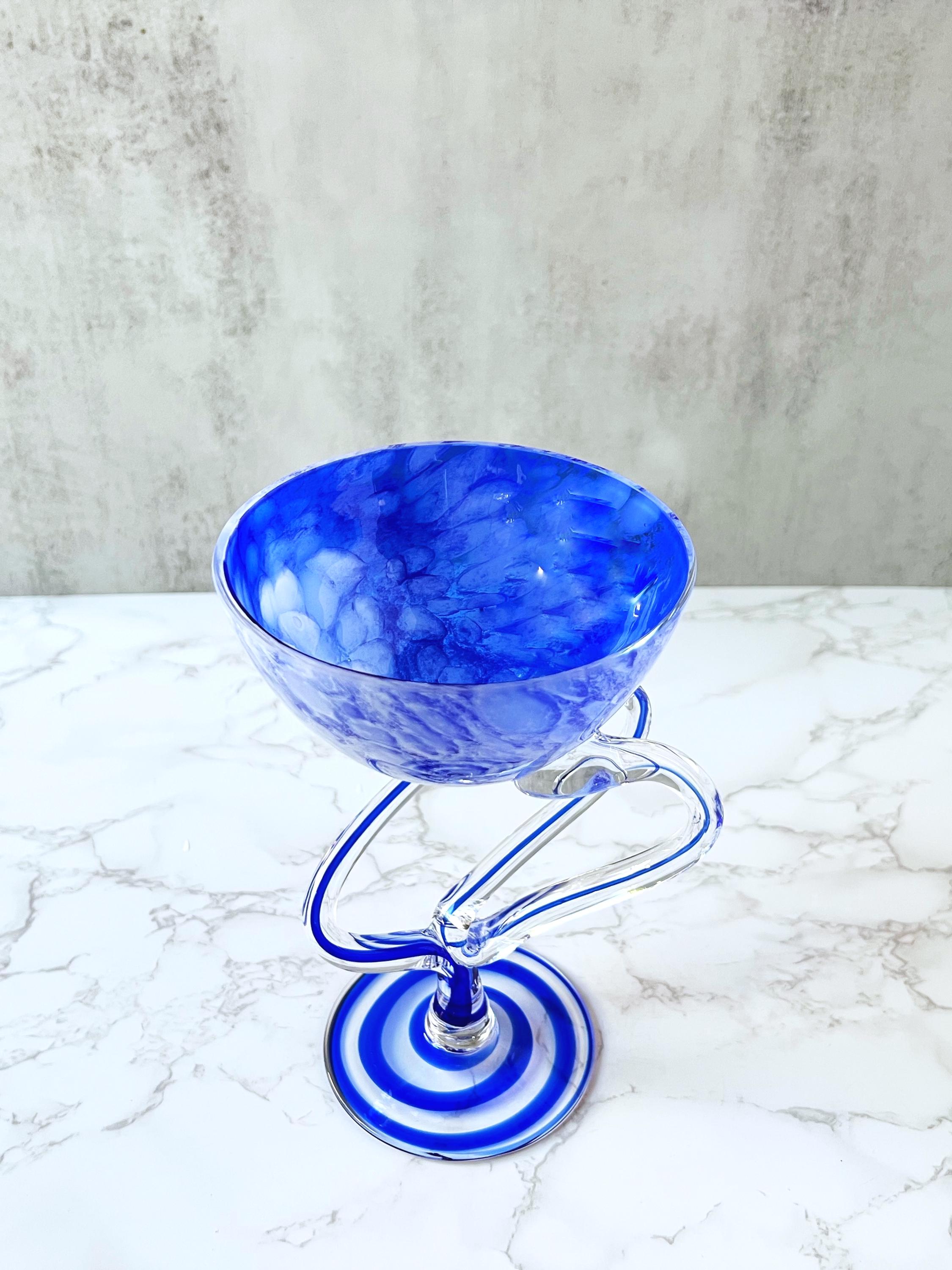 Vintage Jozefina Krosno Blue Art Glass Bowl: Handblown Polish