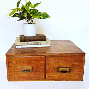 Vintage Wooden Library Card Catalog: Rustic Mid-Century Office Organizer