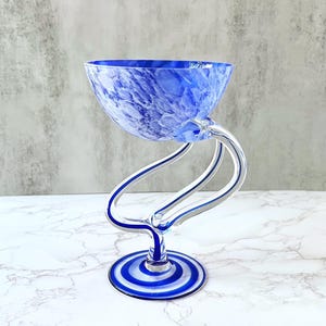 Jozefina Krosno ポーランド製 ブルー ヴィンテージ ゴブレット Vintage Jozefina Krosno Blue Glass Candle Holder: Polish Deco
