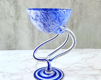 Vintage Jozefina Krosno Blue Glass Candle Holder: Polish Deco