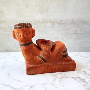 Vintage Terracotta Chac Mool Statue: Mayan Rain God Sculpture