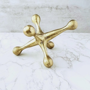 Vintage Brass Jack Paperweight - Large Mid-Century Modern Sculpture, Statement Bookend or Shelf Decor Accent