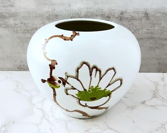 Jarrón de cerámica con pájaros y flores pintado a mano: Cerámica artística redonda