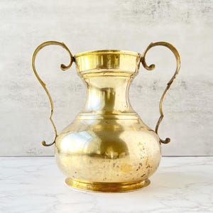 Vintage Brass Vase: Ornate Double Handle Antique Urn