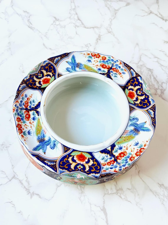 Vintage Imari Style Porcelain Ashtray: Japanese Peacock & Floral