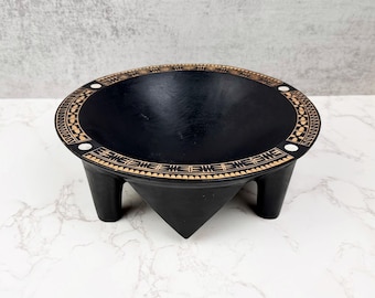 Ciotola da kava Tanoa delle Fiji, vintage – Legno intagliato a mano, intarsi in madreperla