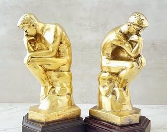 Vintage Brass Thinker Bookends: Mid-Century Office Decor