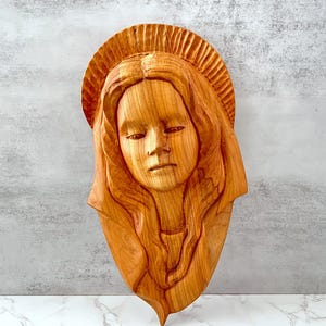 Vintage Hand-Carved Wooden Madonna Statue - Virgin Mary Wall Art, Religious Decor, Wood Sculpture