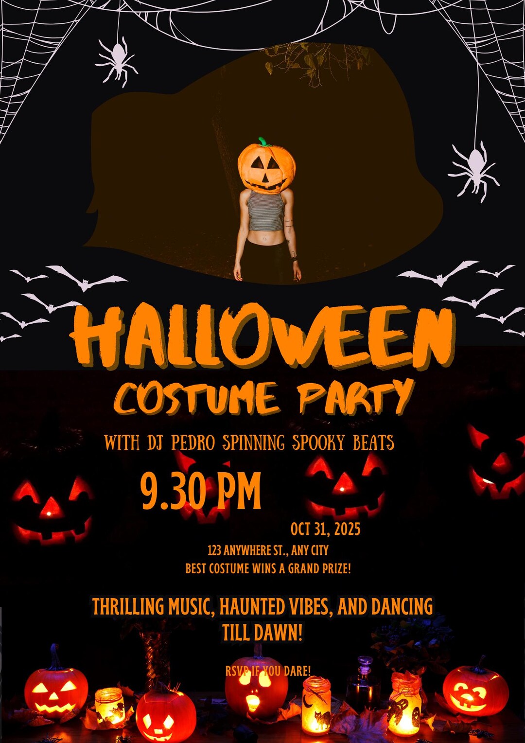 Editable Halloween Party Invitation Flyer Pumpkin CANVA Template - Etsy