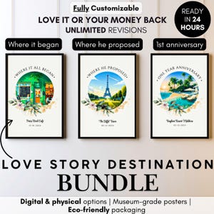 Destinations d'histoires d'amour personnalisées : là où nous nous sommes rencontrés, là où tout a commencé, portrait de la maison, notre premier rendez-vous, là où il a proposé, cadeau d'anniversaire d'un an