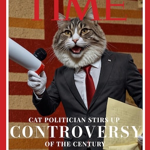 Funny Custom Pet Portrait – Personalized Hilarious Pet Artwork on Canvas, Digital File, or Poster – Unique Gift for Pet Lovers Cat Magazine