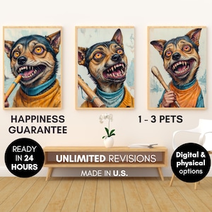 Custom Ugly 2-3 Pets Portrait –Funny Pet Portrait,Custom Bad Dog Portrait,Badly Drawn Dog Portrait,Funny Pet Portrait Custom Gift boyfriend