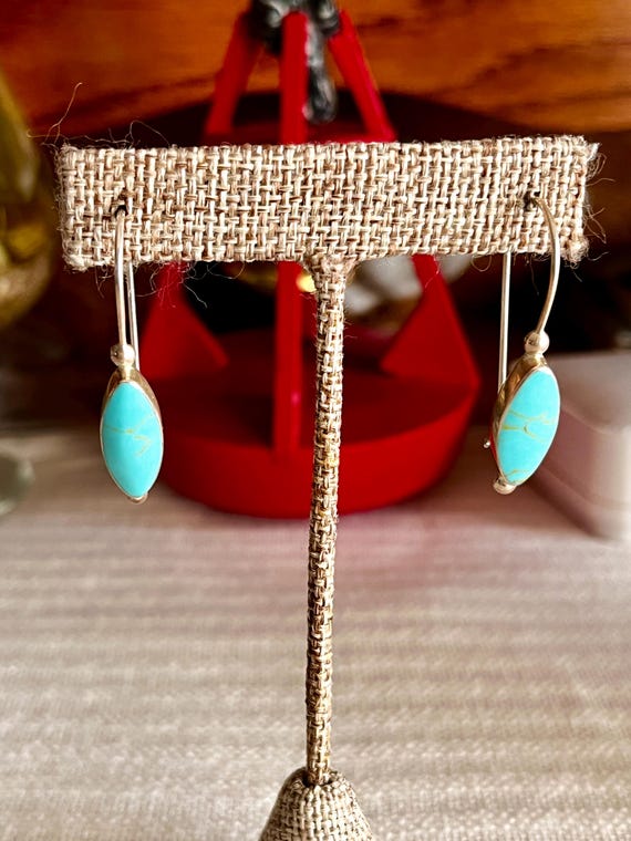 Native Signed Sterling Silver Turqoiuse Earrings - image 1