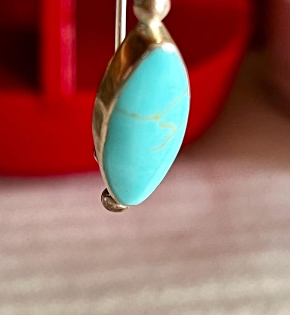 Native Signed Sterling Silver Turqoiuse Earrings - image 2