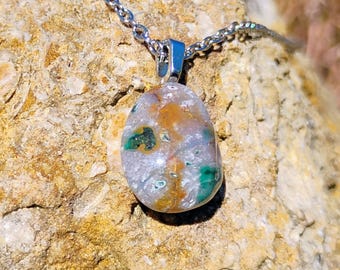 Pink Orange Ocean Jasper Pendant Necklace