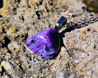 Pyramid 2 Charoite Pendant Necklace
