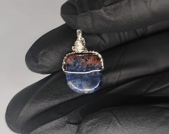 Sodalite Wire Wrapped Pendant Necklace