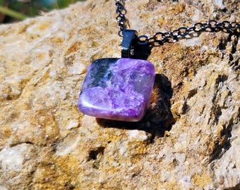 Square Charoite Pendant Necklace