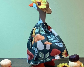 Mushroom Dress and Straw Hat Festive Autumn Outfit for 7 Inch Desk Goose Clothes