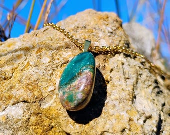 Blue Green Ocean Jasper Pendant Necklace