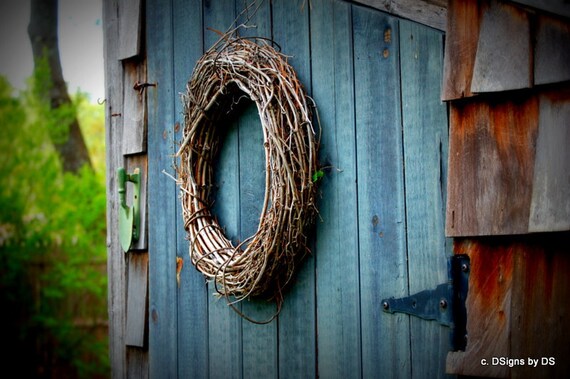 items similar to vine wreath on blue shed door, gardening
