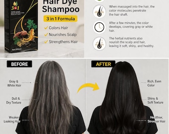 Szampon do farbowania włosów Black Hair Dye Shampoo 3 w 1, półtrwały szampon koloryzujący dla kobiet i mężczyzn, do pokrycia siwych włosów, szampon do włosów Black Hair Dye Shampoo X6