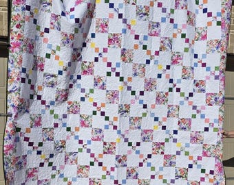 Handmade King Quilt with Flowers