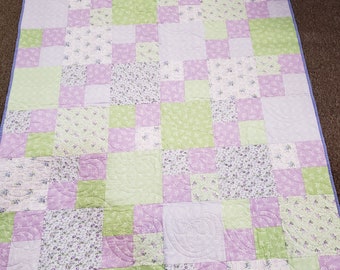 Lavender and Soft Green Throw Quilt