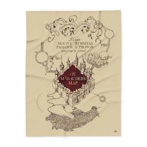 Marauders Map Decke, Harry Potter Fleece-Überwurf, Zauberwelt Wohndekor, Hogwarts inspirierte Bettwäsche, magisches Film-Fan Geschenk
