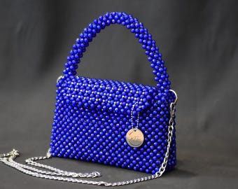 Royal Blue Beaded Bag, Evening Purse, Formal Event Handbag, Gift For Her