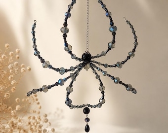Car Mirror Necklace Spider, Beaded Car Charm Hanging Ornament, Handmade Gothic Decor