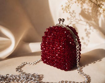 Elegant Beaded Purse, Romantic Date Bag, Wedding Guest Handbag, Evening Purse