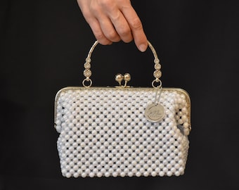 Pearl Bridal Clutch, Handmade Wedding Purse, Luxury Evening Bag, White Pearl Handbag, Elegant Bride Accessory