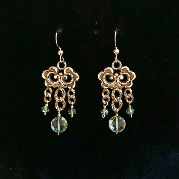 Majestic Antique 1800’s Victorian Gold & Fine Green Amethyst Earrings