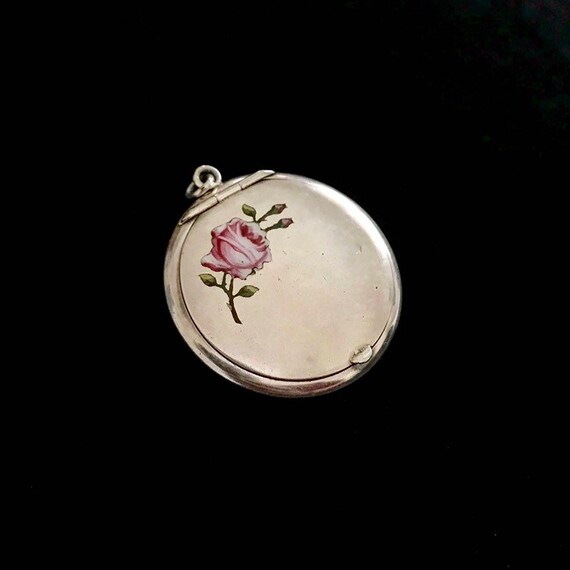 Stunning Antique Alpaca Silver & Enamel Rose Locke