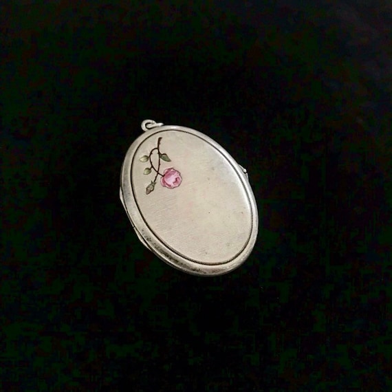 Lovely Antique Alpaca Silver & Enamel Rose Locket