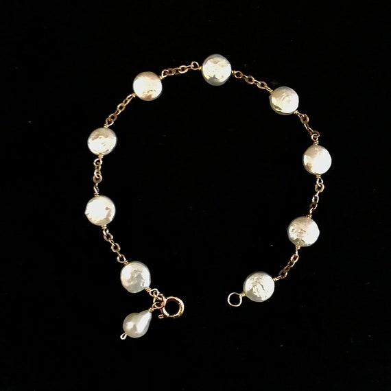 Gorgeous Coin Pearl & Gold Filled Bracelet - image 2