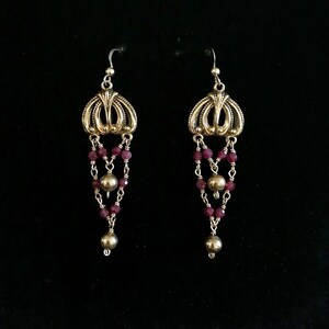 Antique 1800’s Victorian Gold-Fill & Fine Ruby Earrings Artisan Made OOAK