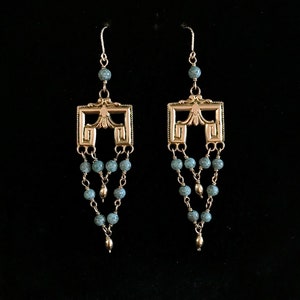 FINE Antique 1800’s Victorian Gold & Antique Czech Turquoise Glass Earrings And Bracelet Set