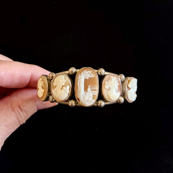 Antique Cameo & Sterling Handmade Cuff Bracelet
