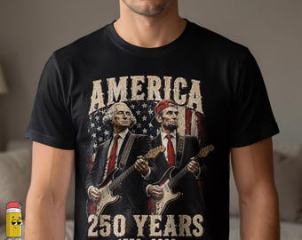 America 250 Years PNG, Patriotic Guitarist George Washington Abraham Lincoln Design, USA Independence Anniversary Vintage Artwork