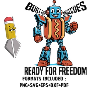 Hotdog Robot Funny Design, 4th Of July Png Retro Cartoon, Png Svg Pdf Eps Dxf Jpeg, Quirky Mecha Snack Character Clipart