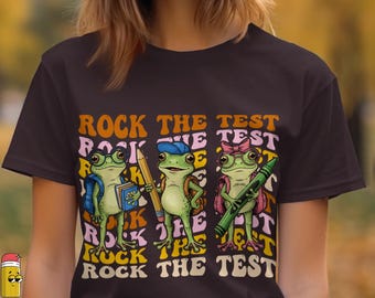 Rock The Test Frog PNG Back to School Shirt Design, Cute Teacher Student Graphic, School Day Clipart, Kids Classroom Gift