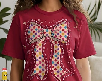 Dot Day Png Girly Teacher Shirt Polka Dot Bow PNG Cute Coquette Bow Clipart International Dot Day, Retro Polka Dot Ribbon Digital Download