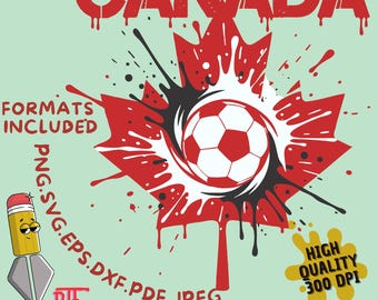 Diseño de salpicadura de fútbol canadiense PNG SVG Gráfico de fútbol de hoja de arce canadiense Salpicadura roja y blanca Emblema de fútbol canadiense Impresión, Sublimación Png