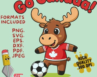 Ga Canada Soccer PNG SVG schattig hertenvoetbalontwerp voor kinderen en fans Canadese esdoornbladvoetbalillustratie digitale download