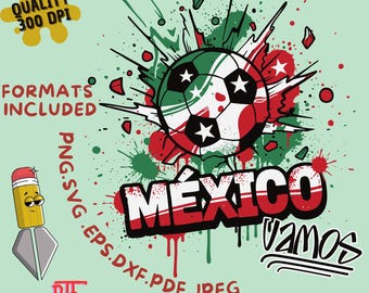 Fútbol mexicano PNG SVG, Diseño de fútbol de Vamos México, Salpicadura de balón de fútbol con bandera mexicana, Arte para fanáticos del fútbol