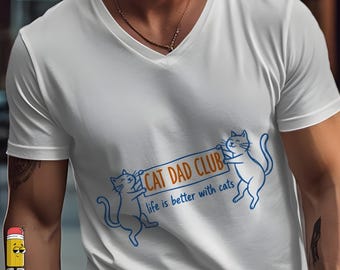 Cat Dad Club Retro Cat Lovers Design Cute Hand-Drawn Cats Holding Sign Life Is Better With Cats Father's Day Gift Cat Dads PNG SVG
