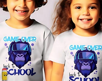 Game Over Back to School Gorilla PNG SVG Funny VR Gamer Back to School Design Cool Digital Art for Teachers & Students T-Shirt Print File